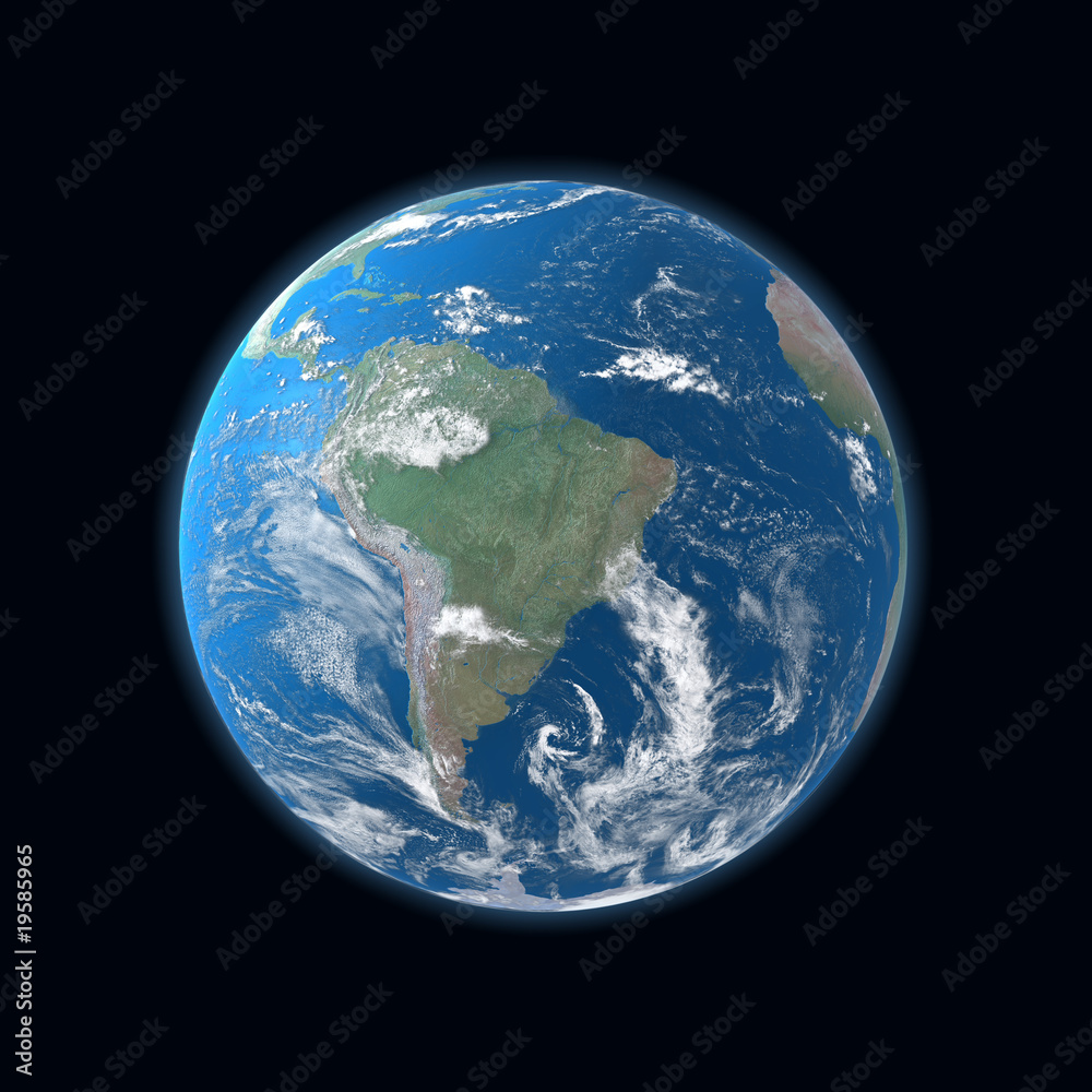 high detailed globe map, South America