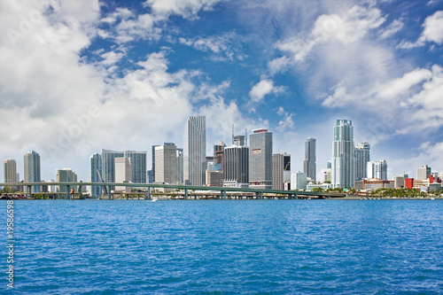 Colorful panorama of Miami Florida downtown buildings