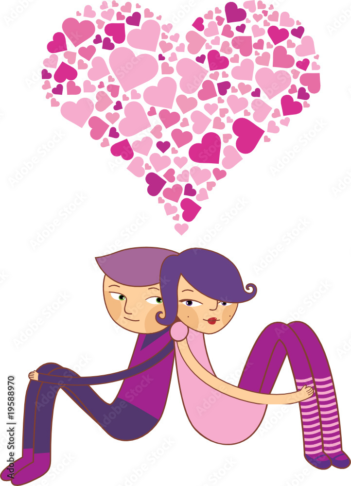 Cartoon boy and girl in love Stock Vector | Adobe Stock