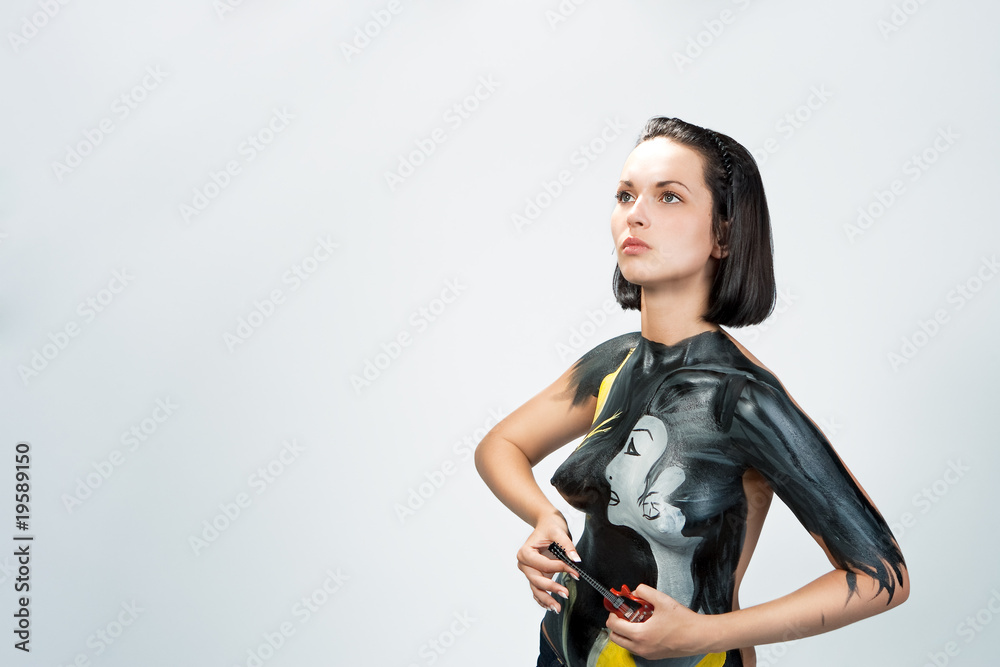 beauty caucasian girl with painting isolated with copy space beauty caucasian girl with painting isolated with copy space