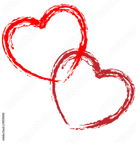 Red Hearts Brush Stroke, Painted Love Symbol Vector Hand Drawn Romance