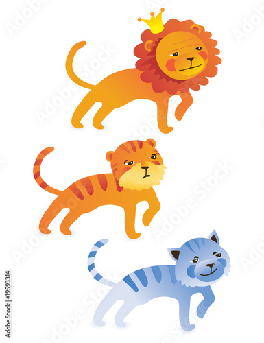 cute cartoon lion, tiger, cat