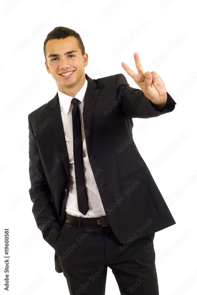 Businessman showing Victory sign Businessman showing Victory sign
