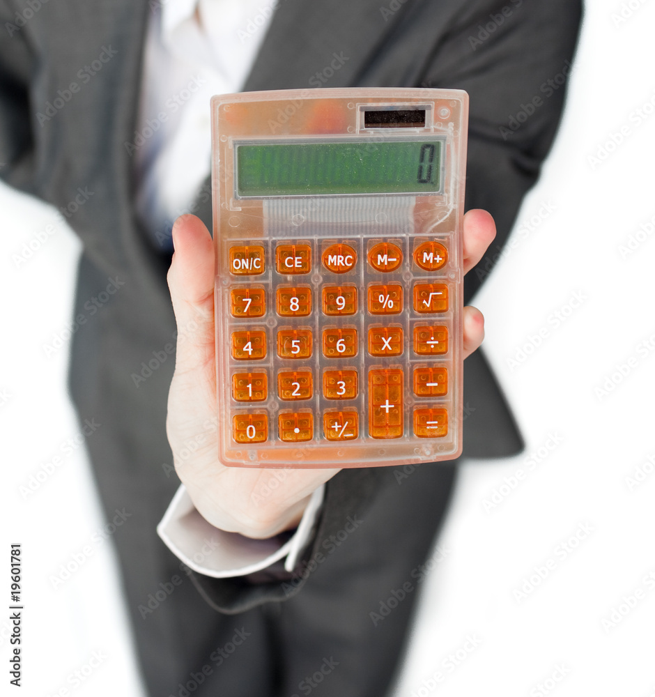 Close-up of a businesswoman holding a calculator Close-up of a businesswoman holding a calculator