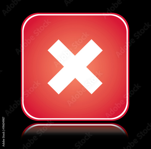 Red square sign cancel action cross over black