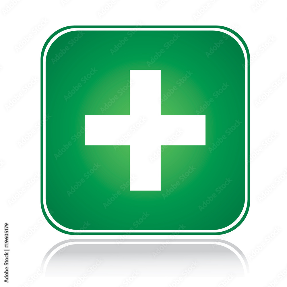 Green square sign approve action plus over white Green square sign approve action plus over white