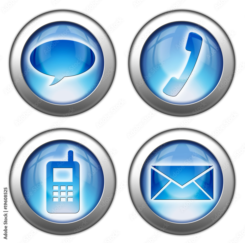 Set of 4 Communications-themed 3d effect buttons Set of 4 Communications-themed 3d effect buttons
