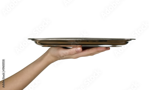 Man is holding tray