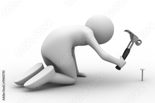 man hammer in nails. Isolat...