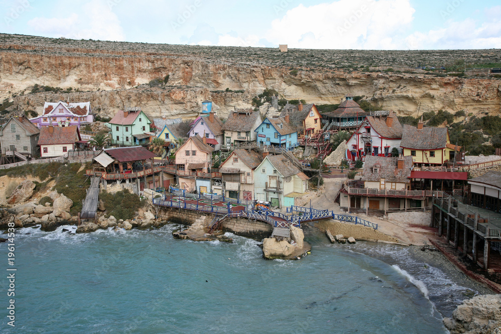 Old wooden fishing village houses and dwellings