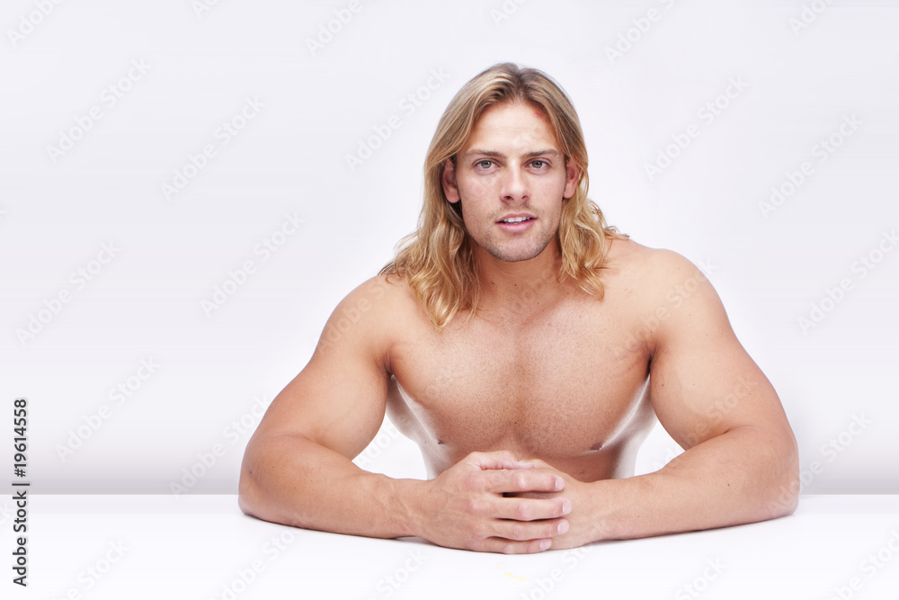 Athletic sexy male body builder with the blonde long hair. gladi Stock  Photo | Adobe Stock