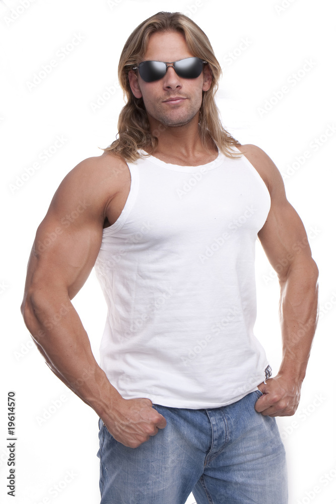 Athletic sexy male body builder with the blonde long hair. gladi Athletic sexy male body builder with the blonde long hair. gladi