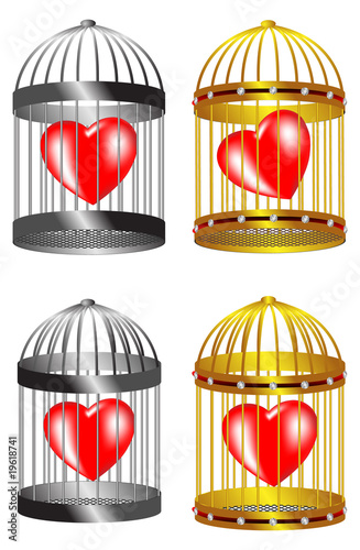 Set of valentine  illustrations of hearts in cages