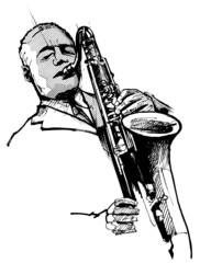 Handdoek met foto Muziekband saxophonist on a white background  © Isaxar