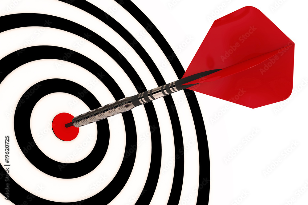 A dart arrow hits its target isolated with clipping path