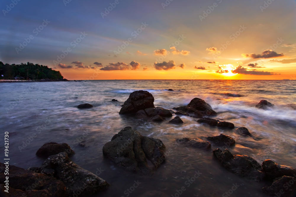 Tropical sunset on the beach. Lanta island. Thailand