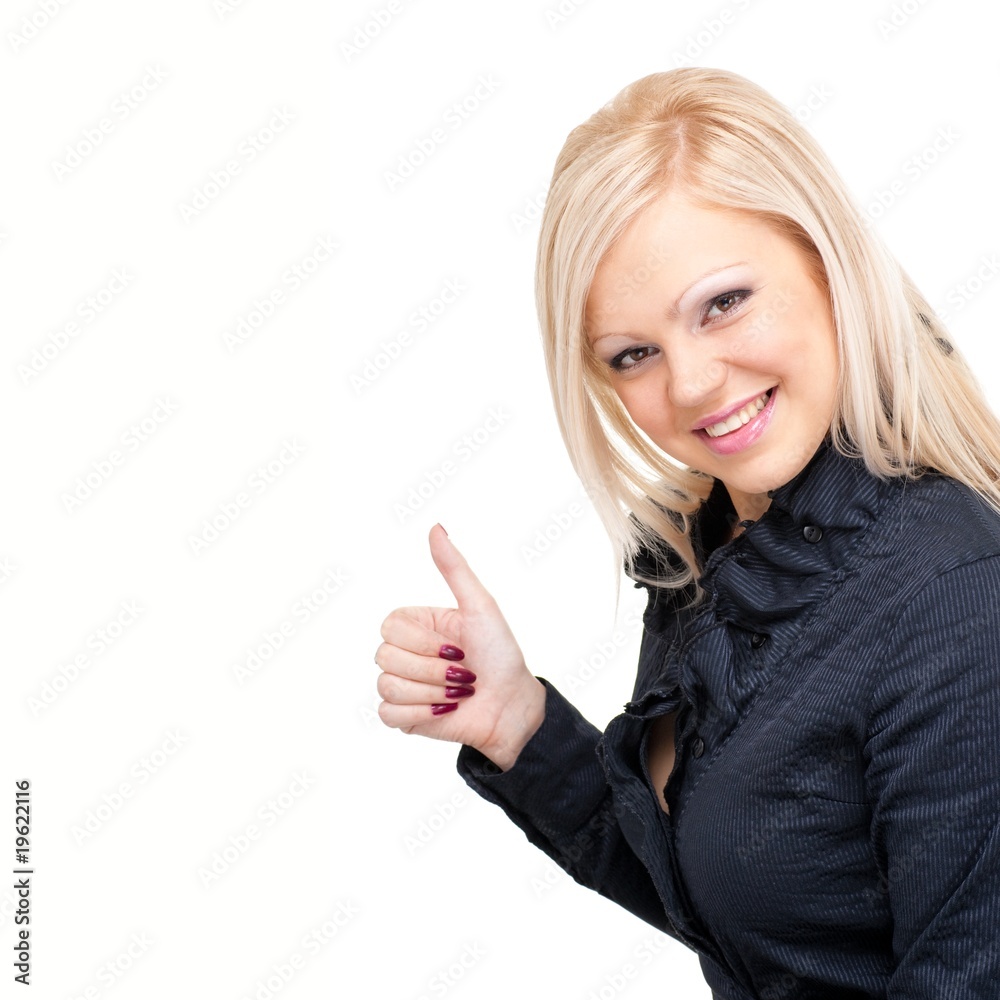 Smiling woman with thumbs up Smiling woman with thumbs up