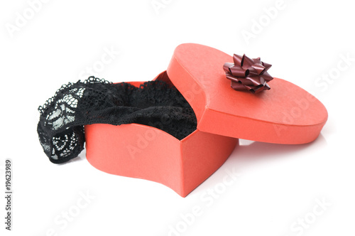 sexy underwear wraped as gift in Valentine red heart box