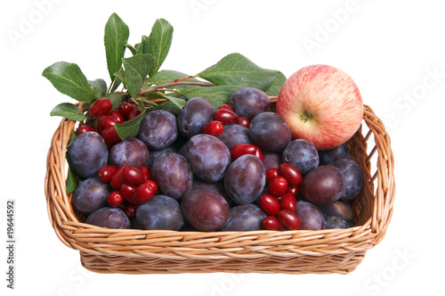 Beautiful fruits in the wooden basket.