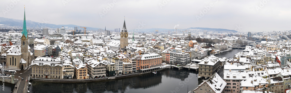 Winter panorama of Zurich