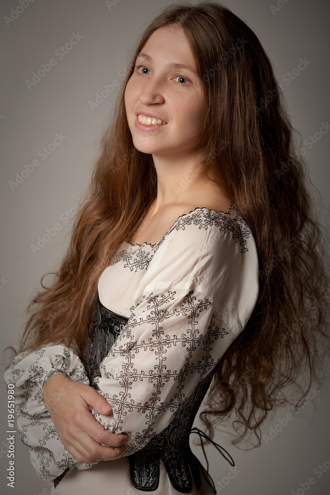 Woman in medieval underwear Stock Photo