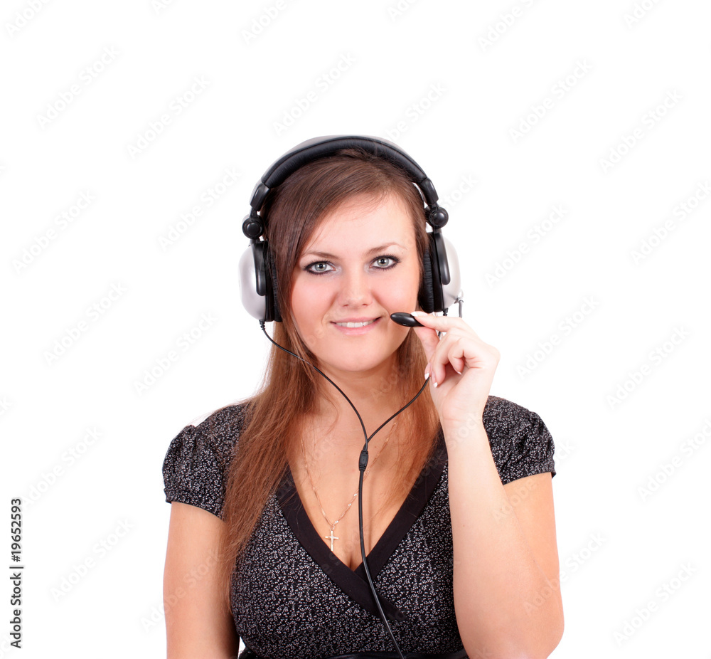woman with ear-phones, isolated. woman with ear-phones, isolated.