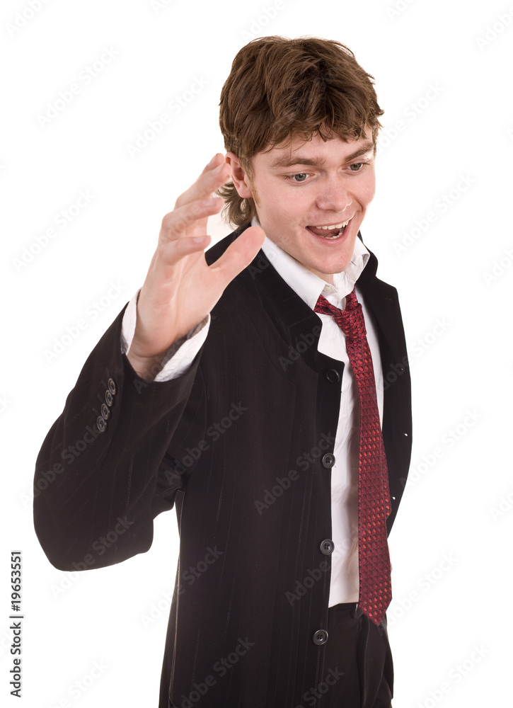 Businessman with greeting outstretched hand. Isolated. Businessman with greeting outstretched hand. Isolated.