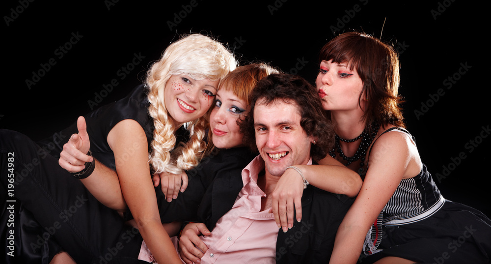 Group happy people on black background. Group happy people on black background.