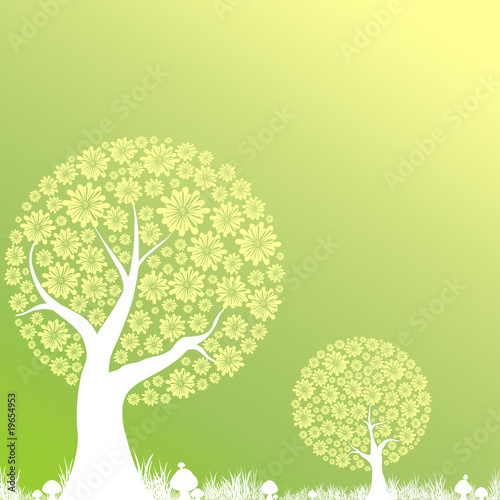 Abstract romantic trees with florals on soft color background
