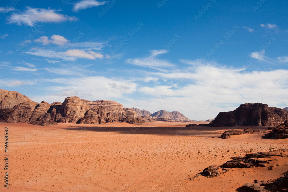 Narrow view of Wadi Rum desert, Jordan. Copy space.