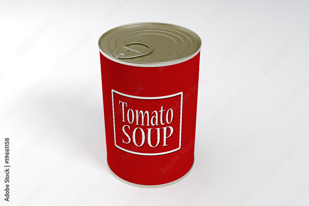 A can of tomato soup isolated with clipping path