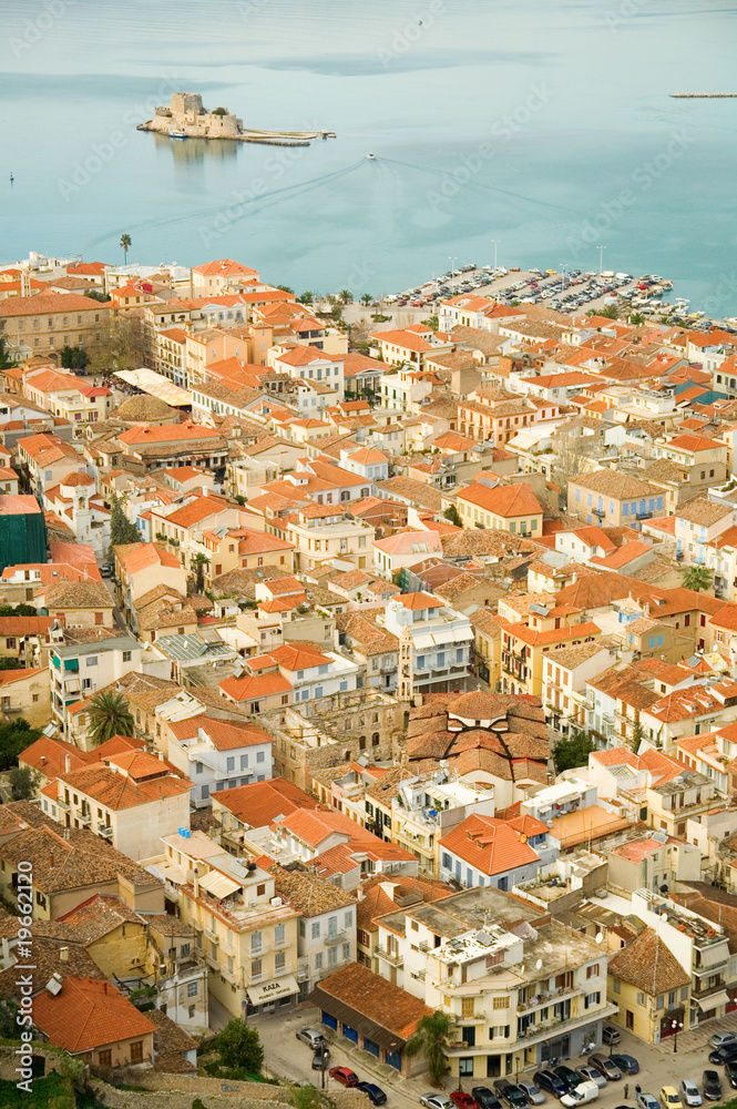 Bird's-eye view of Nafplion center, a greek town at Peloponnese