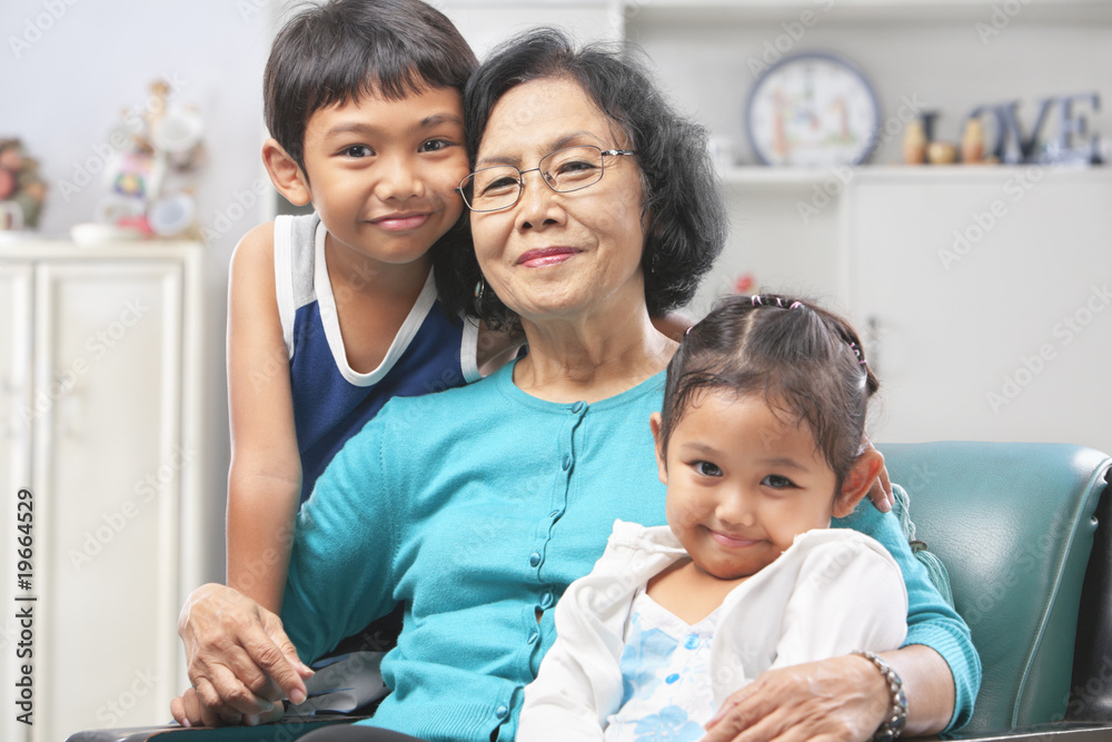 Grandmother and grandchildren at home Grandmother and grandchildren at home