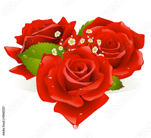 Three roses in the shape of heart