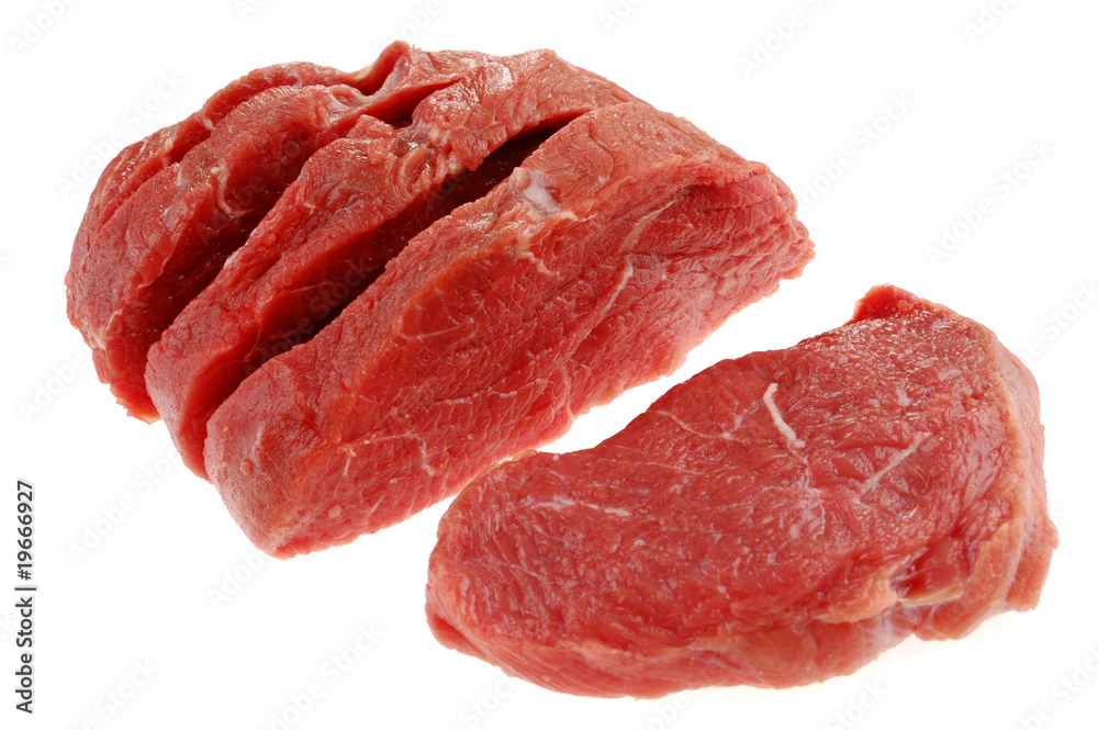 Raw beef isolated on white background