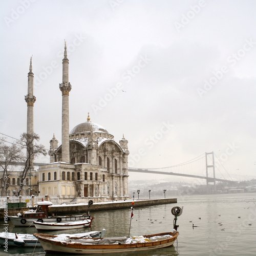 Bosphorus Bridge and Ortakoy Mosque in Istanbul Turkey