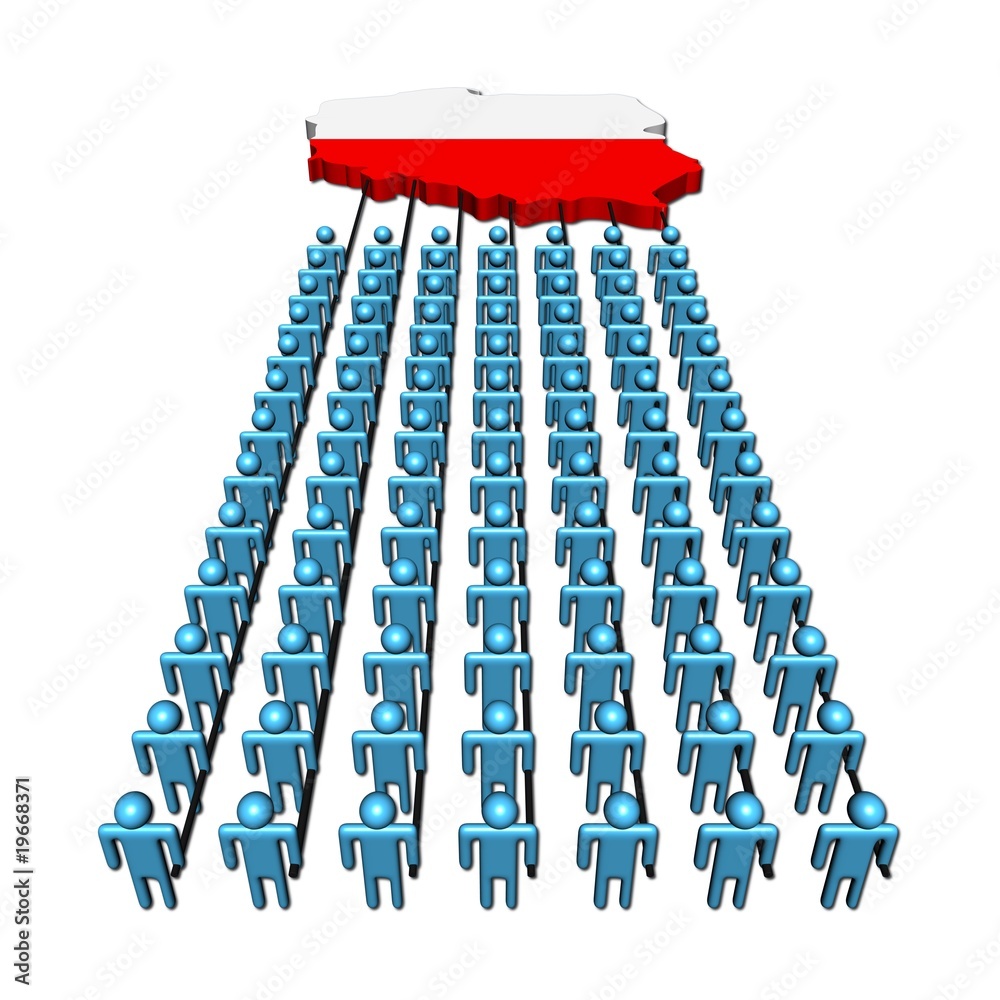 Fototapeta premium teamwork abstract people pulling giant Poland map flag