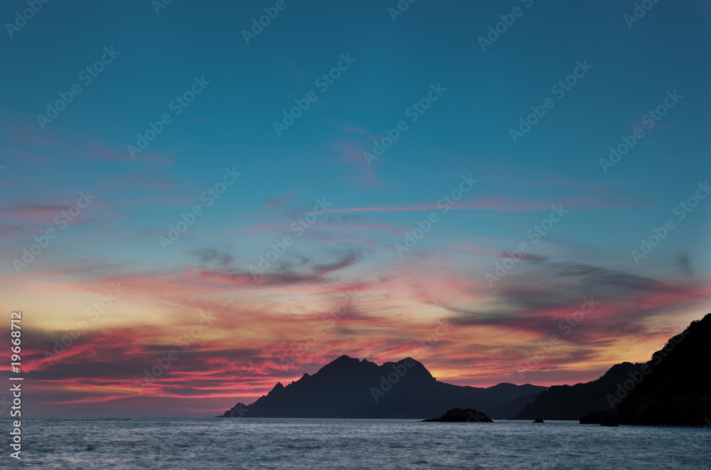 Corsica - Sunset over the UNESCO protected world heritage site o