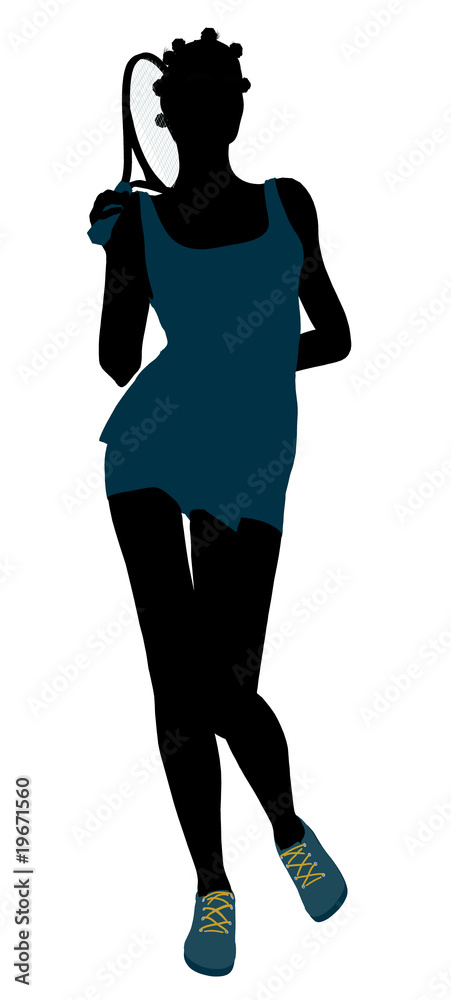 African American Female Tennis Player Illustration Silhouette