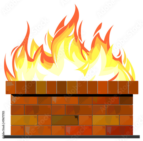 Brick wall on fire