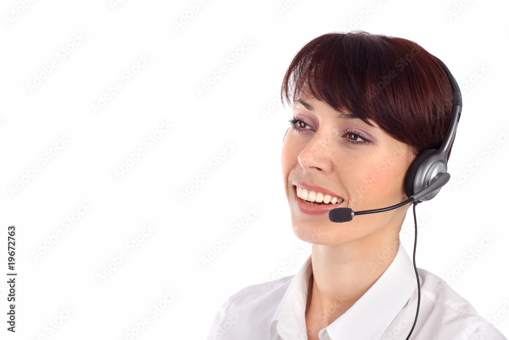 Female customer service representative smiling Female customer service representative smiling