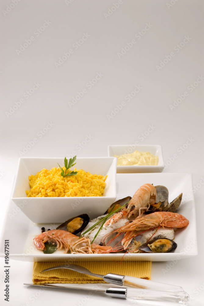 Rice and fish. Spanish cuisine. Arroz abanda. Rice and fish. Spanish cuisine. Arroz abanda.