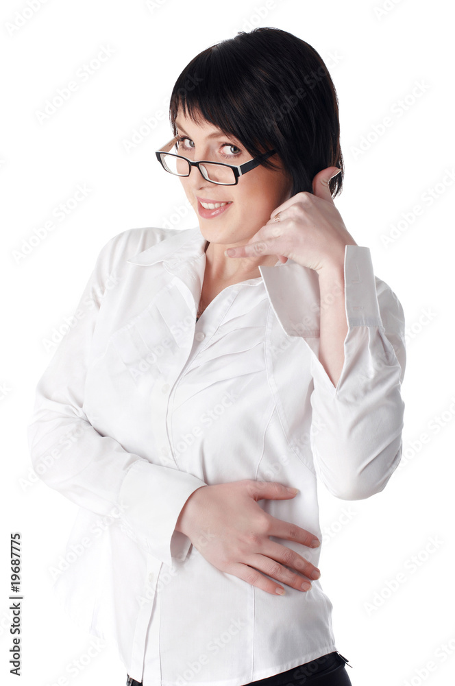 The charming young business woman in a white shirt The charming young business woman in a white shirt