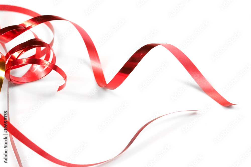 Fototapeta premium Red ribbon on white background.