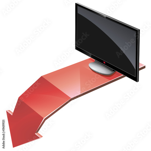Télévision à écran plat en baisse (reflet)