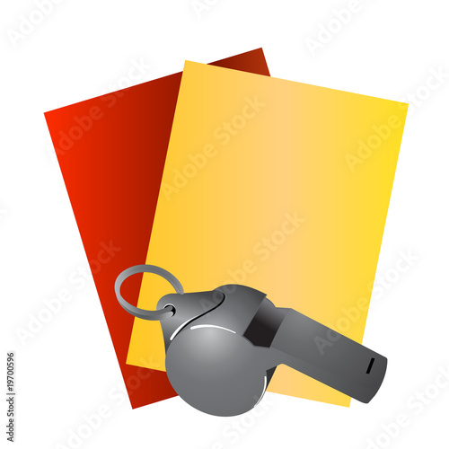 football soccer referee whistle and cards