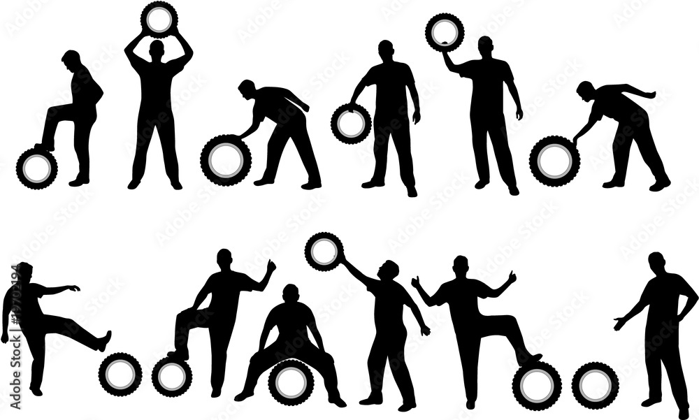 Obraz premium man with tire silhouettes