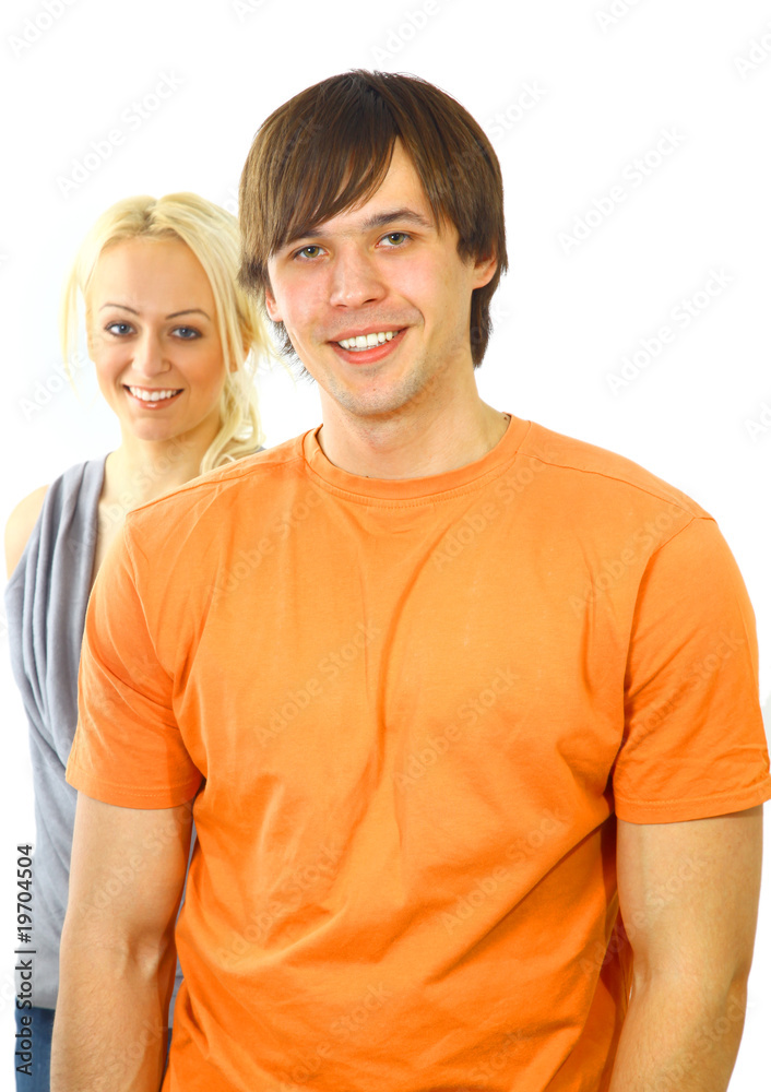 Happy smiling couple in love, over white background. Happy smiling couple in love, over white background.