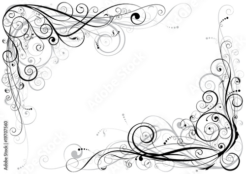 Floral corner design in black and grey