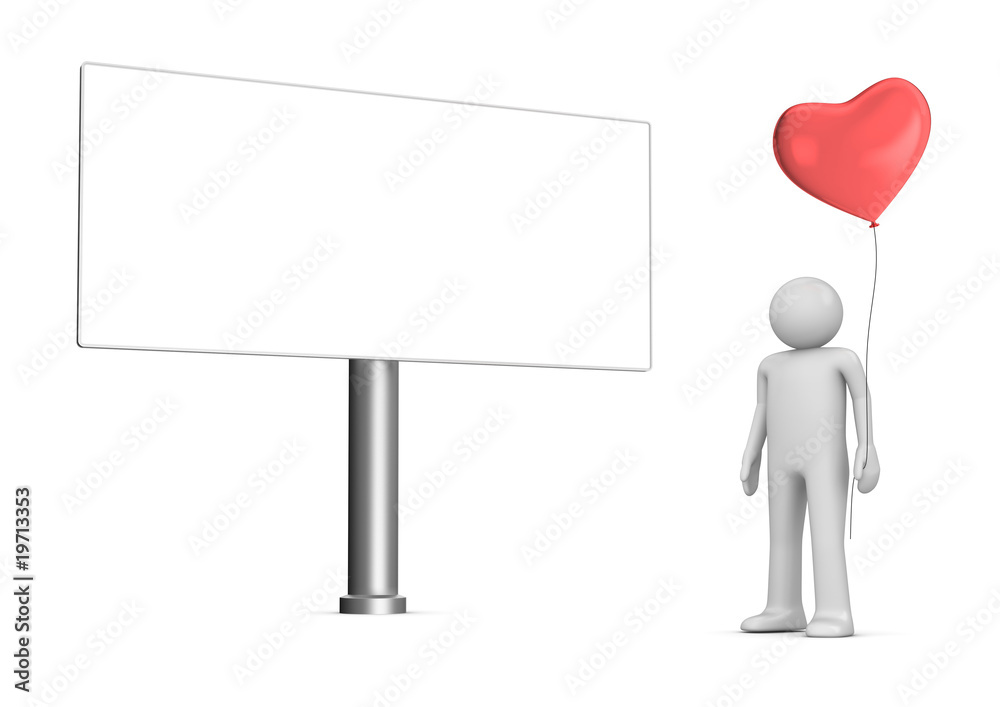 Man with heart balloon billboard (love, valentine day series) Man with heart balloon billboard (love, valentine day series)